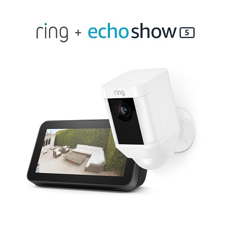 Ring Spotlight Cam Battery (White) Bundle with Echo Show 5 (2nd Gen), only $159.99