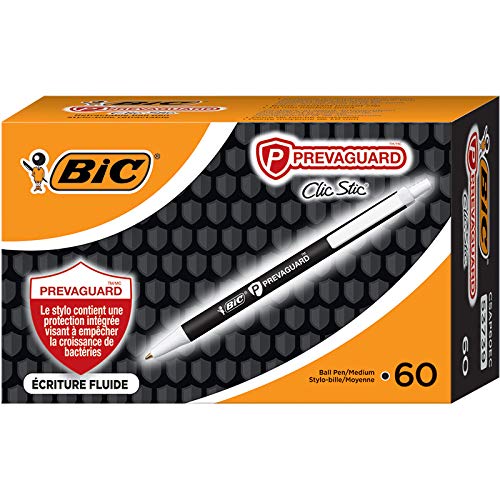 BIC PrevaGuard Clic Stic Ballpoint Pen Contains Built-in Protection On the Pen To Suppress Bacteria Growth, Black, 60-Count, List Price is $29.99, Now Only $5.85