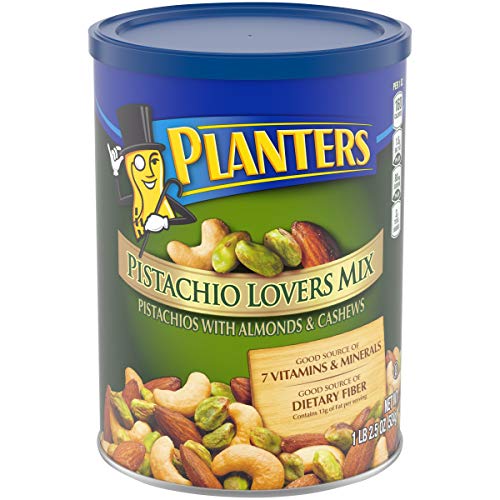 PLANTERS Pistachio Lover's Mix, 1.15 lb. Resealable Canister - Deluxe Pistachio Mix: Pistachios, Almonds & Cashews Roasted in Peanut Oil with Sea Salt - Kosher, Savory Snack, Now Only $7.58