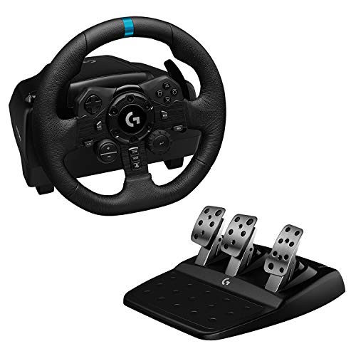 Logitech G923 Racing Wheel and Pedals for PS 5, PS4 and PC featuring TRUEFORCE up to 1000 Hz Force Feedback, Responsive Pedal, Dual Clutch Launch Control, and Genuine Leather Wheel Cover, $299.99