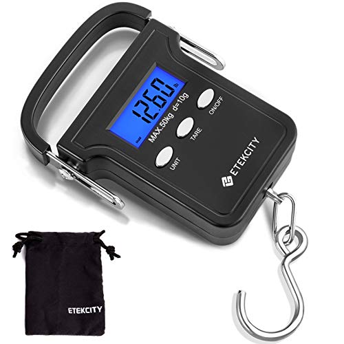 Etekcity Fishing Scale with Backlit LCD Display, 110lb/50kg Digital Electronic Hanging Hook Scale with Batteries and Carry Pouch Included, Non-Slip Handle,  Only $9.99