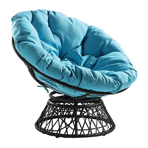 OSP Home Furnishings Wicker Papasan Chair with 360-Degree Swivel, Grey Frame with Blue Cushion, List Price is $395.00, Now Only $156.39