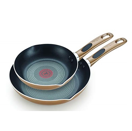 T-fal B036S2 Excite ProGlide Nonstick Thermo-Spot Heat Indicator Dishwasher Oven Safe 8 Inch and 10.5 Inch Fry Pan Cookware Set, 2-Piece, Bronze, Only $18.74