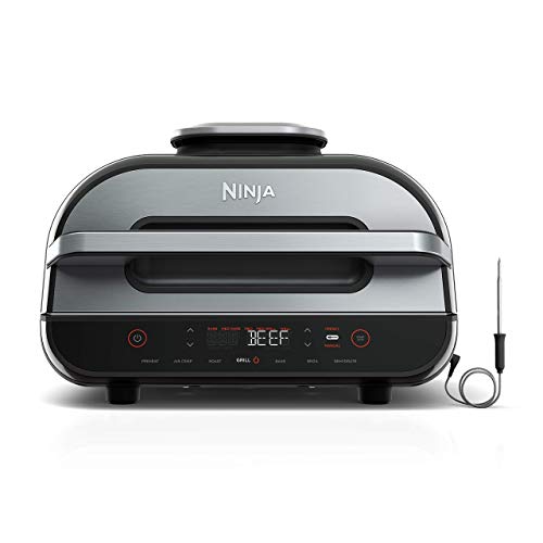 Ninja FG551 Foodi Smart XL 6-in-1 Indoor Grill with 4-Quart Air Fryer Roast Bake Dehydrate Broil and Leave-in Thermometer, with Extra Large Capacity, Renewed , Only $99.99