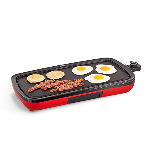 DASH DEG200GBRD01 Everyday Nonstick Electric Griddle for Pancakes, Burgers, Quesadillas, Eggs & other on the go Breakfast, Lunch & Snacks with Drip Tray + Included Recipe Book, 20in, Red,  Only $31.99