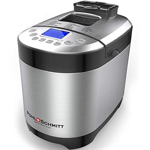 Pohl Schmitt Stainless Steel Bread Machine Bread Maker, 2LB 17-in-1, 14 Settings Incl Gluten Free & Fruit, Nut Dispenser, Nonstick Pan, 3 Loaf Sizes 3 Crust Colors, Keep Warm, and Recipes,Only $49.99