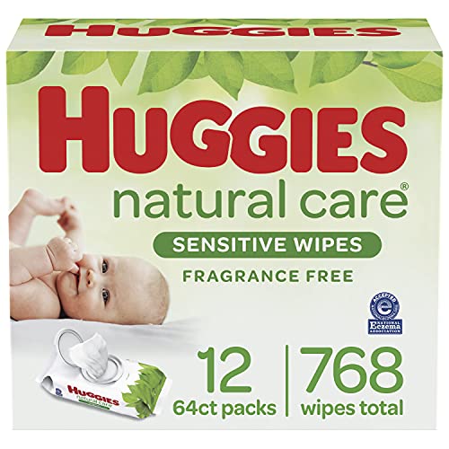 Baby Wipes, Huggies Natural Care Sensitive Baby Diaper Wipes, Unscented, Hypoallergenic, 12 Flip-Top Packs (768 Wipes Total), List Price is $32.39, Now Only $14.69