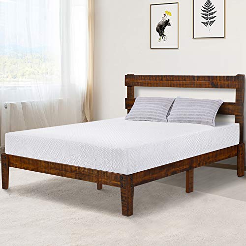 PrimaSleep Deluxe Solid Platform Bed with Headboard/Wood Slat Support, Queen, Brown, Now Only $222.05