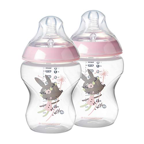 Tommee Tippee Closer to Nature Baby Bottle Decorated Pink, Anti-Colic Valve, Breast-Like Nipple, Slow Flow, BPA-Free - 0+ Months, 9 Ounce, 2 Count (Design May Vary) (522522),  Only $9.18