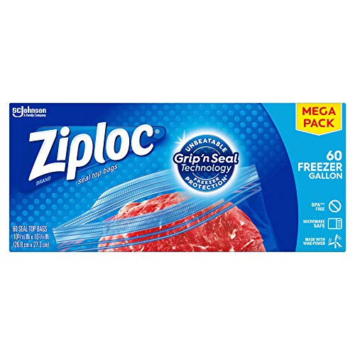 Ziploc Freezer Bags, Easy Open Tabs, Gallon, 60 Count Now Only $6.23