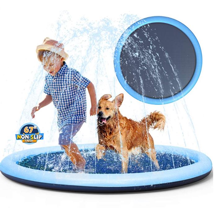 给孩子一个快乐的夏天！儿童和婴儿游戏水垫，防滑，适合 1 -12 岁的小孩或宠物狗（67 英寸），仅售$27.99 (53% OFF）