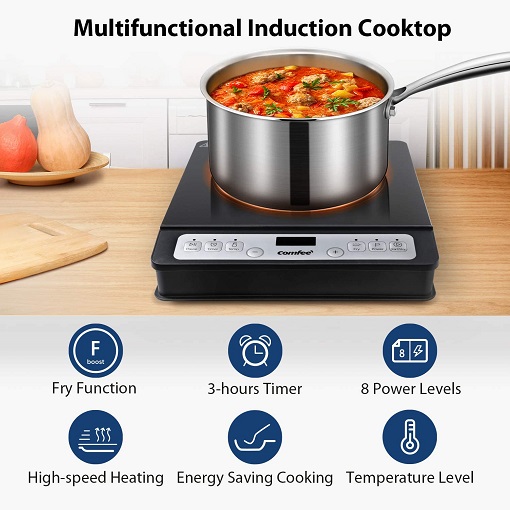 COMFEE’ 1800W Digital Electric Portable Induction Cooktop Countertop Burner, with 8 Power & Temperature Settings & 180 Mins Timer Auto Shut Off and Energy-saving,Only $38.06