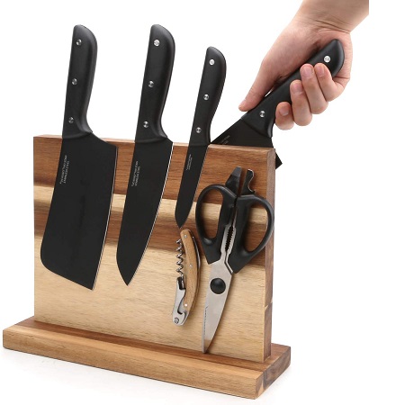 Resafy Magnetic Chef Knife Acacia Wooden Block Holder Rack Magnetic Universal Stands with Strong Enhanced Magnets Strip Kitchen Storage Cutlery Large Organizer, List Price is $69.99, Now Only $31.99