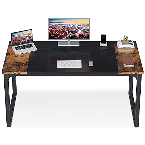 ODK Computer Desk 55” with Splice Board, Home Office Desks with Two-Tone Design, Modern Simple Writing Desk for Work/Study from Home, Rustic Brown & Black, Now Only $44.86