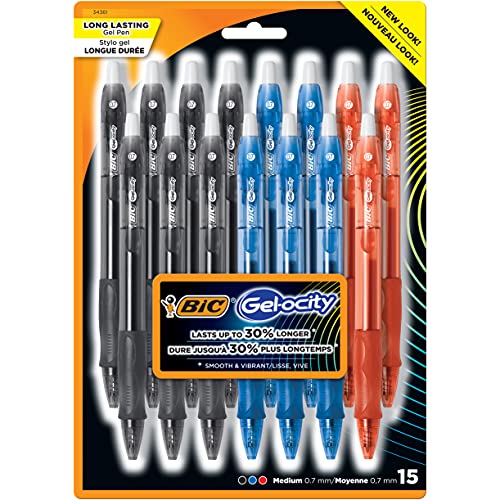 BIC Gel-ocity Retractable Gel Pen, Medium Point (0.7mm), Assorted Colors, Comfortable, Contoured Grip (15 count), List Price is $14.79, Now Only $5.97