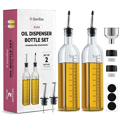 Superior Olive Oil Dispenser Set - Slim Design Oil and Vinegar Dispenser - Funnel For Easy Refill - Oil Dispenser Bottle For Kitchen With 4 Pouring Spouts and Labels, Only $7.99