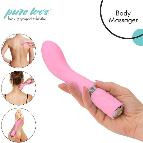 Pure Love Silicone G-Spot Vibrator Pink, Rechargeable and Multi Speed with Swarovski Crystal Button, Pretty Quilted Vibrator, List Price is $54, Now Only $26.98, You Save $27.02 (50%)