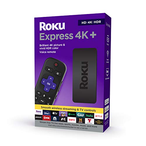 Roku Express 4K+ 2021 | Streaming Media Player HD/4K/HDR with Smooth Wireless Streaming and Roku Voice Remote with TV Controls, Includes Premium HDMI Cable,Only $24.99