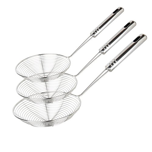 Spider Strainer Skimmer, Swify Set of 3 Asian Strainer Ladle Stainless Steel Wire Skimmer Spoon with Handle for Kitchen Frying Food, Pasta, Spaghetti, Noodle-30.5cm, 32cm, 35cm, Only $7.64