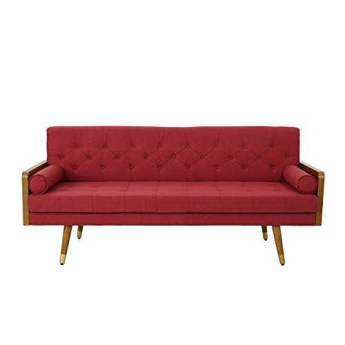 Christopher Knight Home Aidan Mid Century Modern Tufted Fabric Sofa, Red, List Price is $350, Now Only $291.19, You Save $58.81 (17%)
