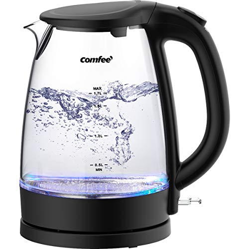 COMFEE' Glass Electric Tea Kettle & Hot Water Boiler(BPA-Free), 1.7L, Cordless with LED Indicator, 1500W Fast Boil, Auto Shut-Off and Boil-Dry Protection, List Price is $26.99, Now Only $19.99