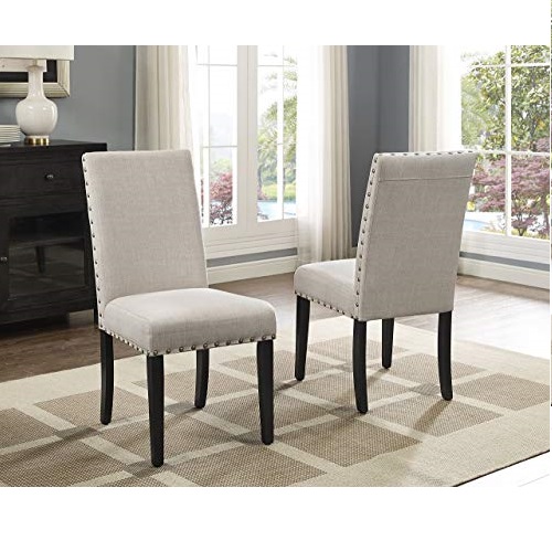 Roundhill Furniture Biony Tan Fabric Dining Chairs with Nailhead Trim, Set of 2, List Price is $143.95, Now Only $127.00, You Save $16.95 (12%)