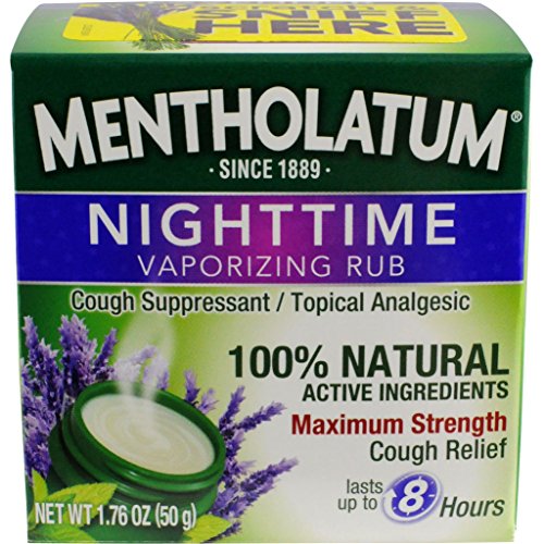 Mentholatum Nighttime Vaporizing Rub with soothing Lavender essence, 1.76 oz. (50 g) - 100% Natural Active Ingredients for Maximum Strength Cough Relief, List Price is $6.99, Now Only $3.79