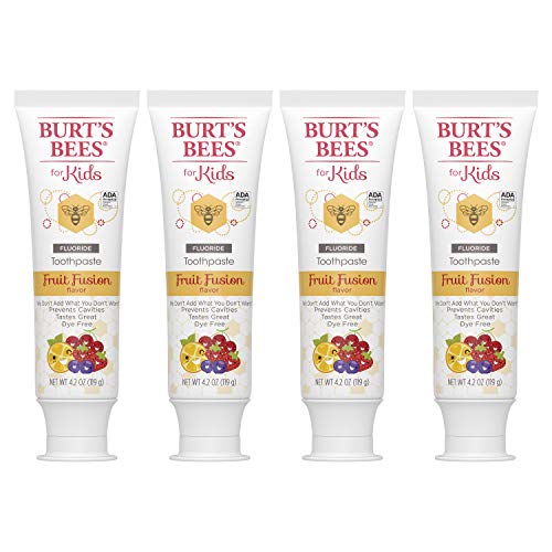 史低價！Burt's Bees 小蜜蜂兒童水果味含氟牙膏,，4.2 oz/支，共4支，原價$12.99，現點擊coupon后僅售$6.41，免運費！