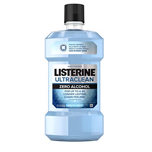 Listerine Ultraclean Zero Alcohol Tartar Control Mouthwash, Oral Rinse to Help Fight Bad Breath and Tartar, for Cleaner, Naturally White Teeth, Less Intense Arctic Mint taste, 1 L, Now Only $6.35