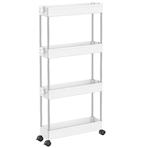SPACEKEEPER 4 Tier Slim Storage Cart Mobile Shelving Unit Organizer Slide Out Storage Rolling Utility Cart Tower Rack for Kitchen Bathroom Laundry Narrow Places,  Only $23.96