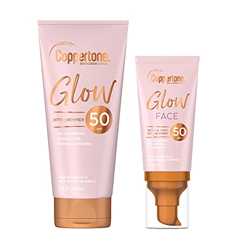 Coppertone Glow SPF 50 Sunscreen Lotion 5 Oz. + Glow Face SPF 50 Sunscreen Lotion 2 Oz, 7.0 Fl Oz, (Pack of 1) only $14.80