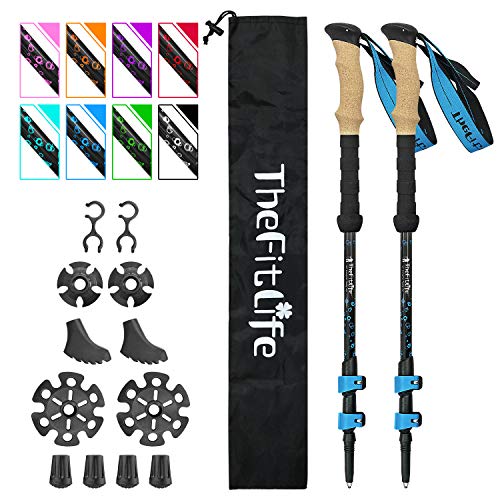 专业设备！TheFitLife碳纤维登山杖，带天然软木手柄和加长 EVA 把手，可折叠可伸缩，仅售$34.38，免运费