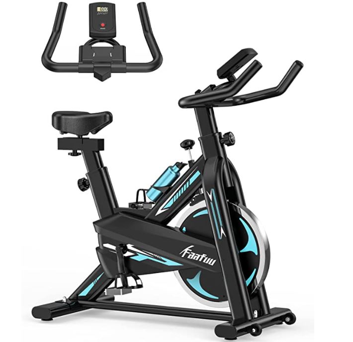 FaaFuu Exercise Bike - Indoor Cycling Bike for Home Gym with Comfortable Seat Cushion,Tablet Holder and LCD Monitor,Silent Belt Drive, Flywheel Smooth Quiet