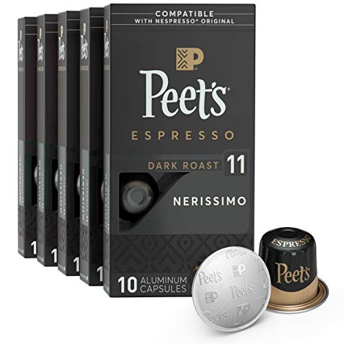 Peet's Coffee Espresso Capsules Nerissimo, Intensity 11, 50 Count Single Cup Coffee Pods Compatible with Nespresso Original Brewers, List Price is $36, Now Only $19.50