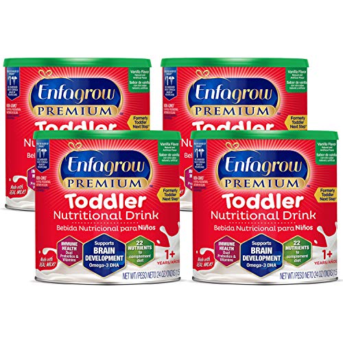 Enfagrow PREMIUM Toddler Nutritional Drink, Vanilla Flavor, Omega-3 DHA for Brain Support, Prebiotics & Vitamins for Immune Health, Non-GMO, Powder Can, 24 Oz (Pack of 4), Only $55.48