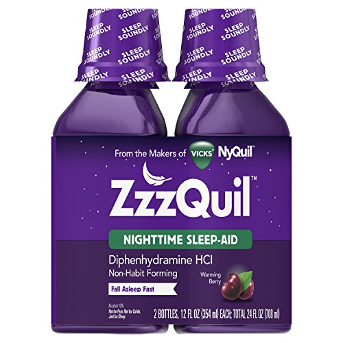 ZzzQuil, Nighttime Sleep Aid Liquid, 50 mg Diphenhydramine HCl, No.1 Sleep-Aid Brand, Warming Berry Flavor, Non-Habit Forming, 12 FL OZ Twin Pack, List Price is $15.03, Now Only $6.49