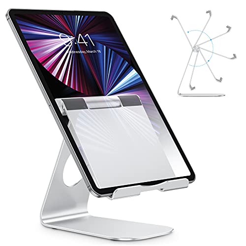 Tablet Stand, OMOTON Adjustable iPad Stand Holder Compatible with iPad 10.2 7th Generation, New iPad Pro 11/12.9 inch, iPad 9.7, iPad Mini, iPad Air and All Cellphones Smart Phones, Silver