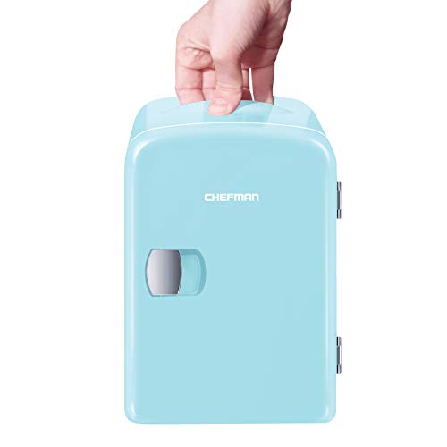 Chefman Mini Portable Blue Personal Fridge Cools Or Heats & Provides Compact Storage For Skincare, Snacks, Or 6 12oz Cans W/ A Lightweight 4-liter Capacity To Take On The Go,  Only $30.4
