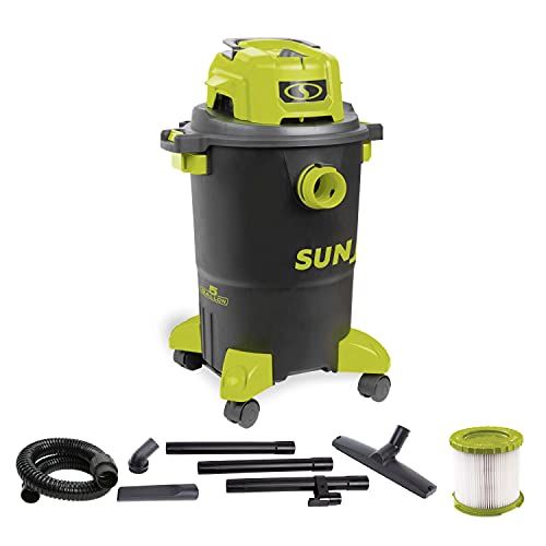 Sun Joe SWD5000 5-Gallon 1200-Watt 7 Peak HP Wet/Dry Shop Vacuum, HEPA Filtration, Wheeled w/Cleaning Attachments, for Home, Workshops, Pet Hair and Auto Use, 5 Gal, Only $39.99