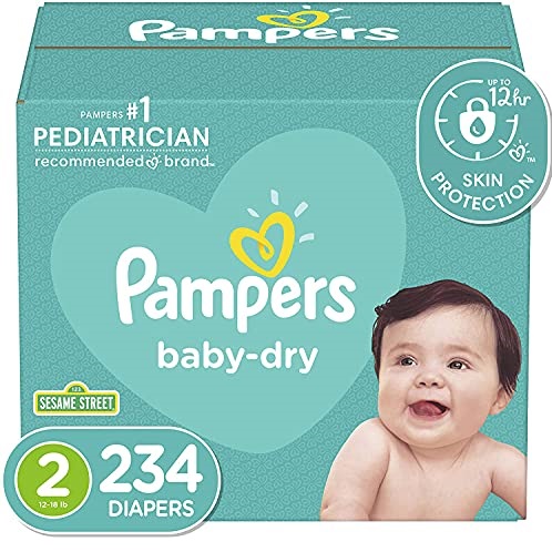 Diapers Size 2, 234 Count - Pampers Baby Dry Disposable Baby Diapers, ONE MONTH SUPPLY, List Price is $54.99, Now Only $46.93