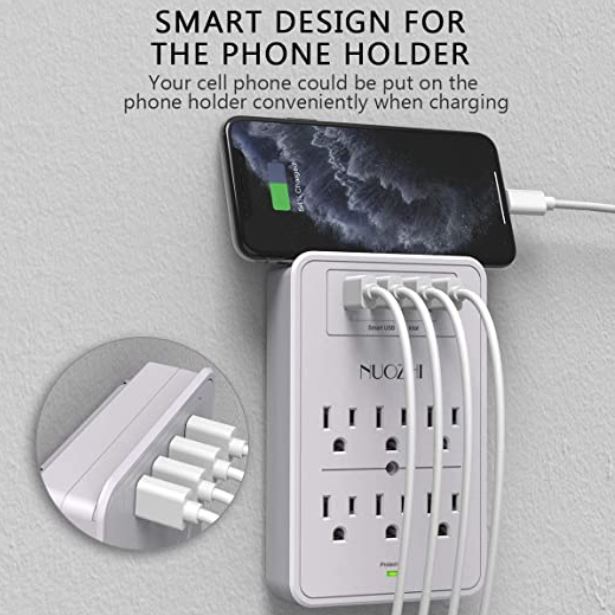 Multi Plug Outlet, NUOZHI Surge Protector, 6-Outlet Extender with 4 USB For $10.49 From Amazon After 30 % off Code
