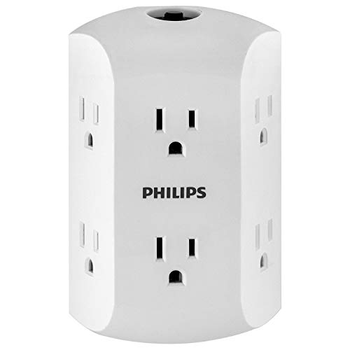 Philips 6-Outlet Extender with Resettable Circuit Breaker, Grounded Adapter, Multi Outlet Wall Charger, Side Access, Space Saving Design, Wall Tap, White, SPS1460WH/37, Now Only $8.24