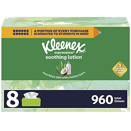 Kleenex Expressions Soothing Lotion Facial Tissues with Coconut Oil, Aloe & Vitamin E, 8 Flat Boxes, 120 Tissues Per Box (960 Total Tissues), Now Only $16.33