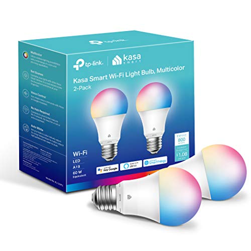 Kasa Smart Light Bulbs, Full Color Changing Dimmable Smart WiFi Bulbs Compatible with Alexa and Google Home, A19, 9W 800 Lumens,2.4Ghz only, No Hub Required, 2-Pack (KL125P2), Multicolor,   $17.09