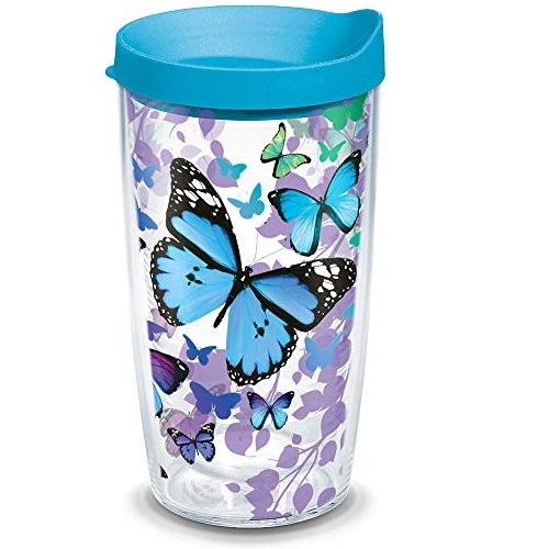 Tervis Blue Endless Butterfly Insulated Tumbler with Wrap and Turquoise Lid, 16oz, Clear, List Price is $16.99, Now Only $13.52