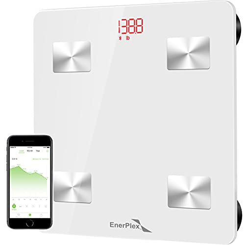 EnerPlex Scale for Body Weight - Bluetooth Compatible, Accurate Digital BMI Bathroom Scale for Weighing and Home Workout w/ Body Composition Analyzer & Smartphone Track App - White, Now Only $9.60