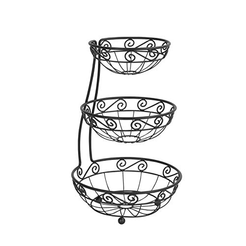 Spectrum Diversified Scroll Arched Server Stacked, 3-Tier Fruit Bowls Counters, Traditional Kitchen Décor & Fruit Basket Stand, Black, List Price is $49.99, Now Only $30.48