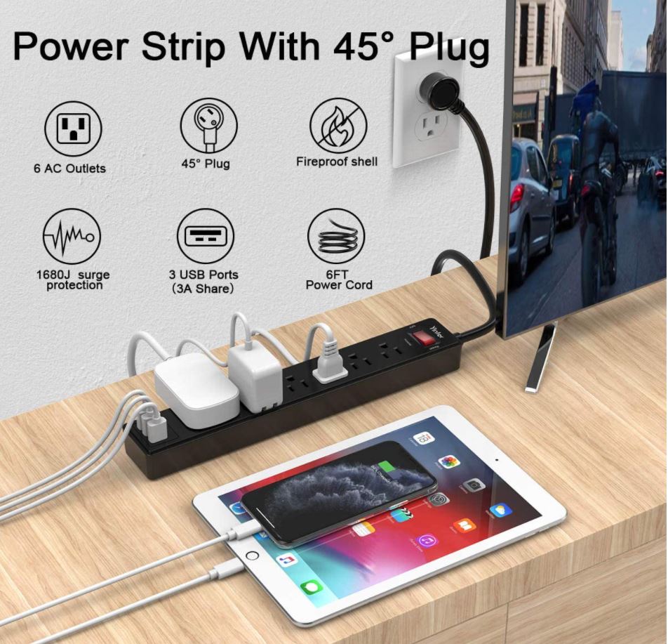 Power Strip with 6 Feet, Yintar Surge Protector with 6 AC Outlets and 3 USB Ports, 6 Ft Extension Cord  For $12.72 From Amazon Via 29% Price Drop