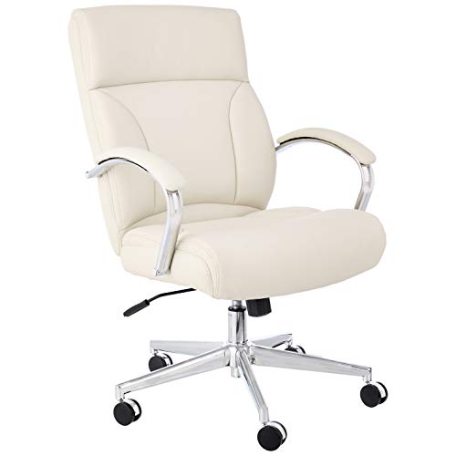 Amazon Basics Modern Executive Chair, 275lb Capacity with Oversized Seat Cushion, Ivory Bonded Leather, Now Only $109.81