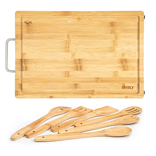 SMIRLY Bamboo Wood Cutting Board: 17 x 12 x 1 Inch Butcher Block Chopping Board with Juice Groove, Now Only $14.99
